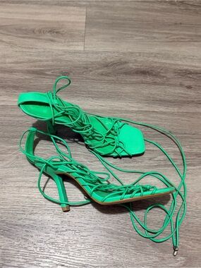 SCHUTZ Green Lace-Up Strappy Heels